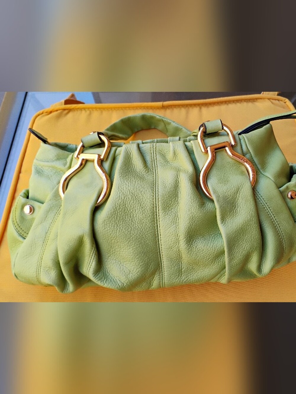 B Makowsky Stylish Lime Women's Pillow Shoulder Bag with Gold Hardware